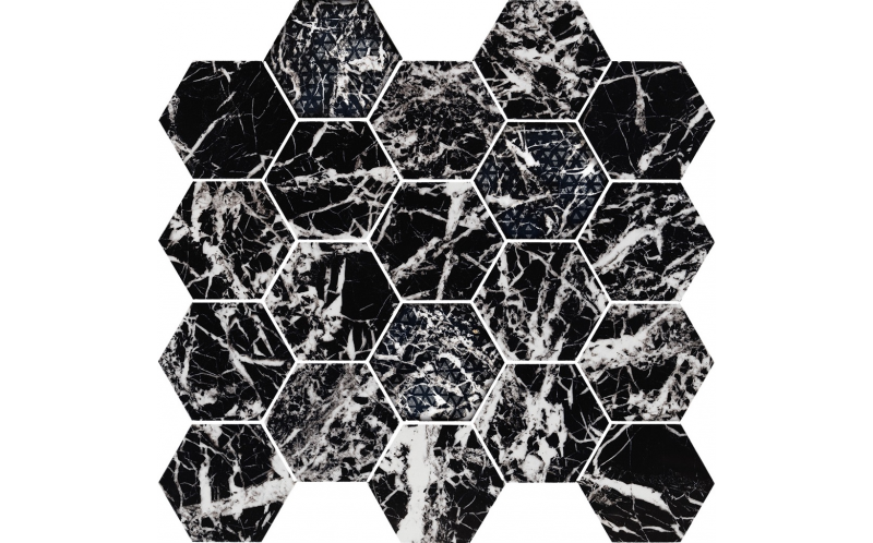 Мозаика 02614 Majestic Hexagon Glam Black Lev 34X36
