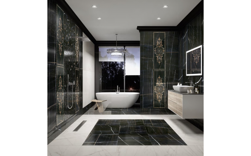 Настенная плитка Греппи 14026R Черный Обрезной 40x120