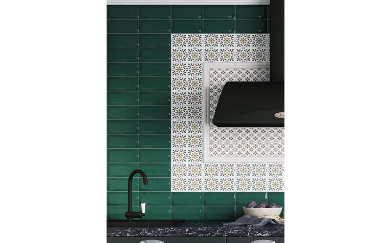 Настенная плитка Клемансо 16059 Зеленый Темный Грань 7,4x15