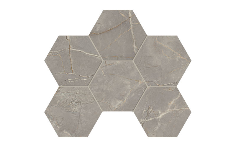 Мозаика BR03 Bernini Hexagon Grey полированная 25x28,5
