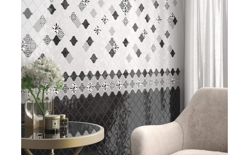 Настенная плитка Арабески Глянцевый 65001 Черный 26x30