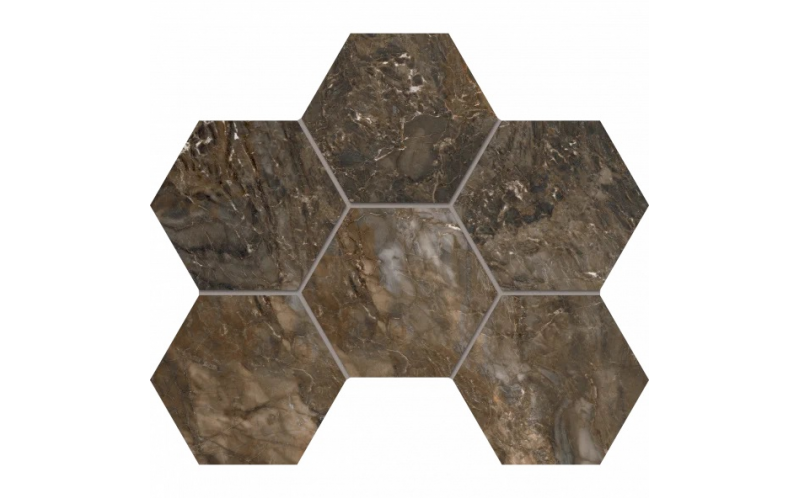 Мозаика BR04 Bernini Hexagon Dark Brown неполированная 25x28,5