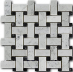 Мозаика Bianco Carrara + Nero Marquina 3*6*1 30,5*30,5